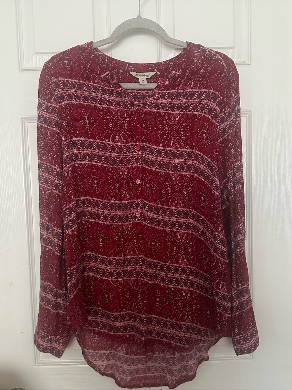 Lucky Brand Red Peasant Boho Long Sleeve Tunic
